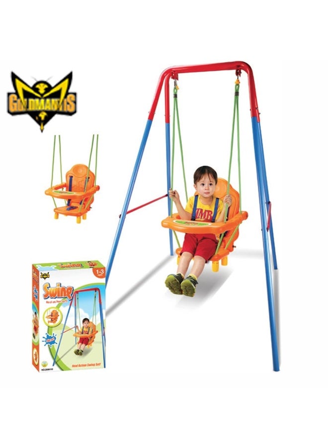 GOLD MANTIS Kids Swing Set with Safety Harness – Toddler Indoor Outdoor Swing Chair with Frame – Adjustable Seat & Rope Height – Baby Swing for Home & Garden Play - Image 1