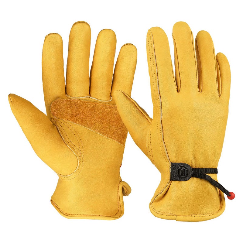 Foreign trade touch screen gardening garden gloves puncture-resistant wear-resistant outdoor camping protective cowhide work welder labor protection gloves 1004 yellow 