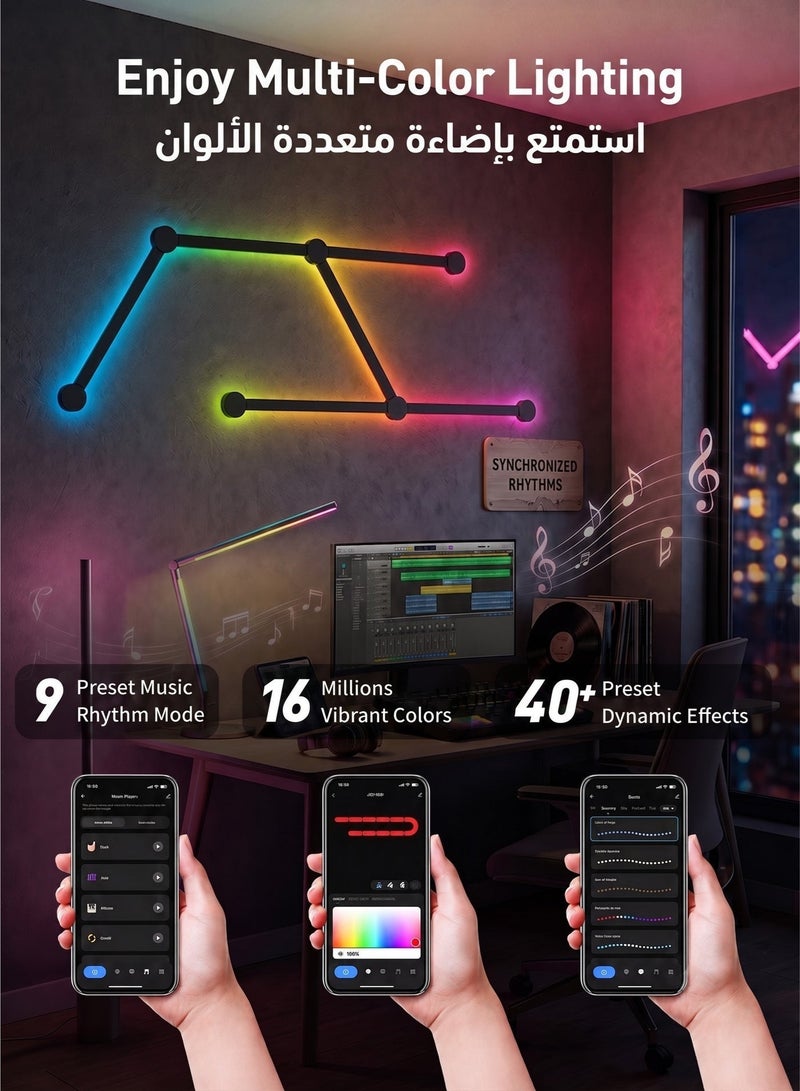 خطوط إضاءة جدارية ذكية، أشرطة LED RGB تدعم الواي فاي، أكثر من 16 مليون لون قابل للتعتيم، مزامنة مع الموسيقى، ديكور منزلي قابل للتخصيص لعشاق الألعاب والحفلات والبث المباشر، متوافق مع أليكسا ومساعد جوجل (6 خطوط، لون أسود) - Image 5