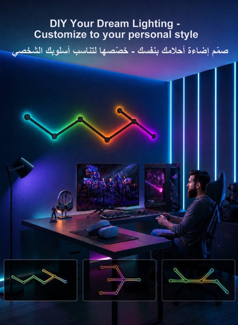 خطوط إضاءة جدارية ذكية، أشرطة LED RGB تدعم الواي فاي، أكثر من 16 مليون لون قابل للتعتيم، مزامنة مع الموسيقى، ديكور منزلي قابل للتخصيص لعشاق الألعاب والحفلات والبث المباشر، متوافق مع أليكسا ومساعد جوجل (6 خطوط، لون أسود) - Image 4
