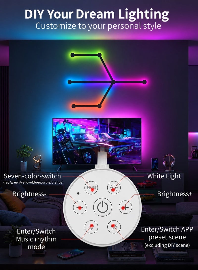 خطوط إضاءة جدارية ذكية، أشرطة LED RGB تدعم الواي فاي، أكثر من 16 مليون لون قابل للتعتيم، مزامنة مع الموسيقى، ديكور منزلي قابل للتخصيص لعشاق الألعاب والحفلات والبث المباشر، متوافق مع أليكسا ومساعد جوجل (6 خطوط، لون أسود) - Image 3