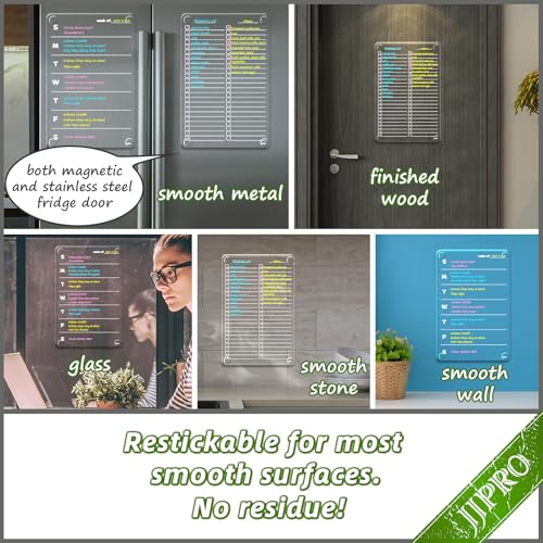 JJPRO Non-Magnetic Clear Weekly Planner & to Do List for Fridge, 8.5"x13" Dry Erase to Do List WhiteBoard,Reuasble Weekly Calendar for Refrigerator,Cabinet,Wall&Glass, All Smooth Surfaces - Image 2