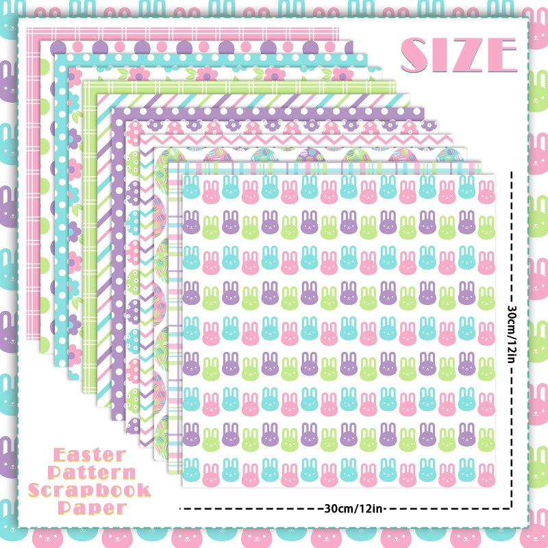 Fabllewavi 24 Sheets Pastel Easter Scrapbook Paper, Rainbow Bunny Eggs and Flowers Patterns Decorative Craft Paper Folded Flat for Easter Card Making Spring Party Photo Album Decor, 12'' x 12'' - Image 2