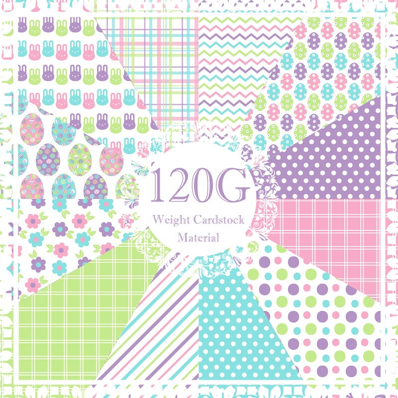 Fabllewavi 24 Sheets Pastel Easter Scrapbook Paper, Rainbow Bunny Eggs and Flowers Patterns Decorative Craft Paper Folded Flat for Easter Card Making Spring Party Photo Album Decor, 12'' x 12'' - Image 4