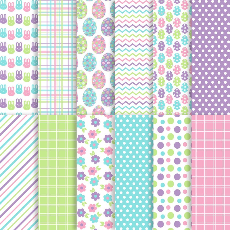 Fabllewavi 24 Sheets Pastel Easter Scrapbook Paper, Rainbow Bunny Eggs and Flowers Patterns Decorative Craft Paper Folded Flat for Easter Card Making Spring Party Photo Album Decor, 12'' x 12'' - Image 1