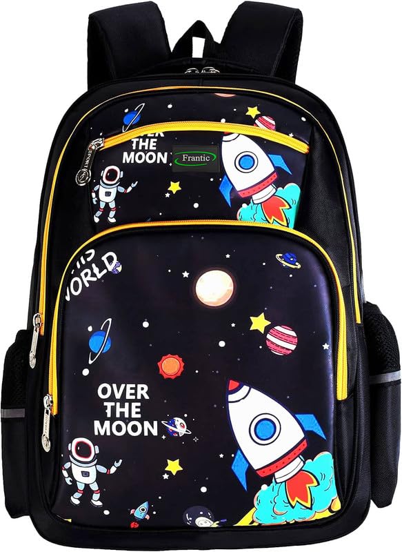 Frantic Polyester Waterproof 26 L School Backpack Daypack Picnic Bag For Boys & Girls(4Zipper_Black_Yellow_Moon) - Image 1