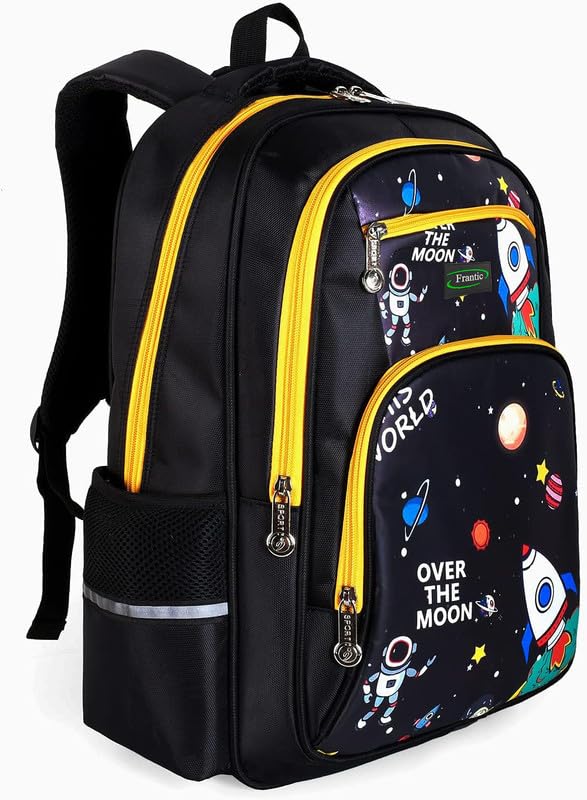 Frantic Polyester Waterproof 26 L School Backpack Daypack Picnic Bag For Boys & Girls(4Zipper_Black_Yellow_Moon) - Image 2
