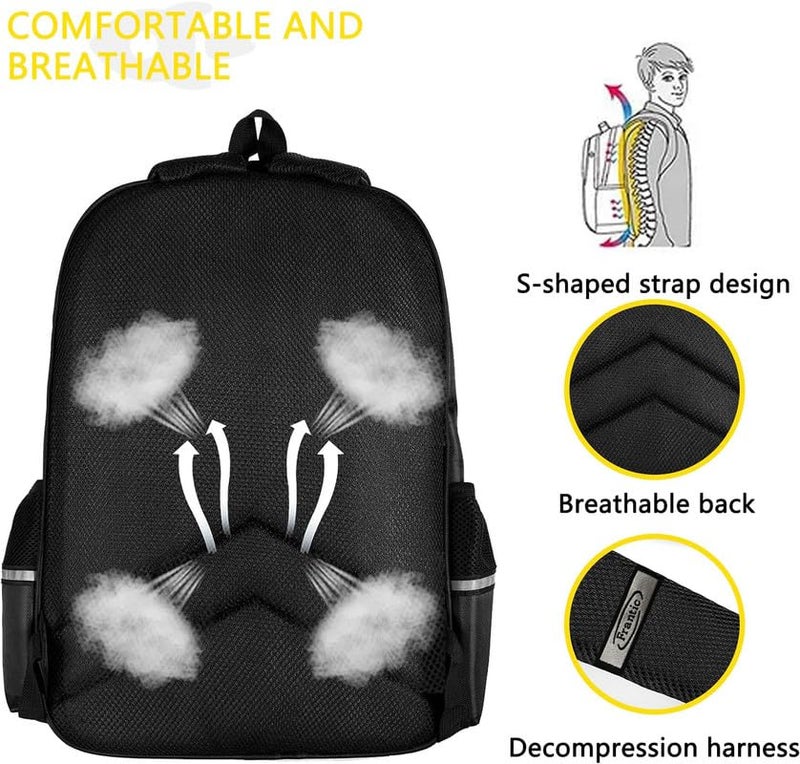 Frantic Polyester Waterproof 26 L School Backpack Daypack Picnic Bag For Boys & Girls(4Zipper_Black_Yellow_Moon) - Image 4