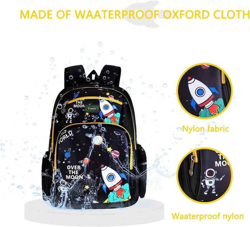 Frantic Polyester Waterproof 26 L School Backpack Daypack Picnic Bag For Boys & Girls(4Zipper_Black_Yellow_Moon) - Image 5