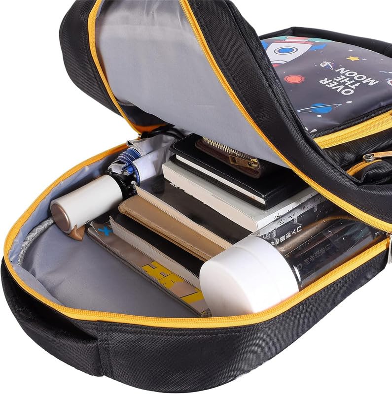 Frantic Polyester Waterproof 26 L School Backpack Daypack Picnic Bag For Boys & Girls(4Zipper_Black_Yellow_Moon) - Image 3