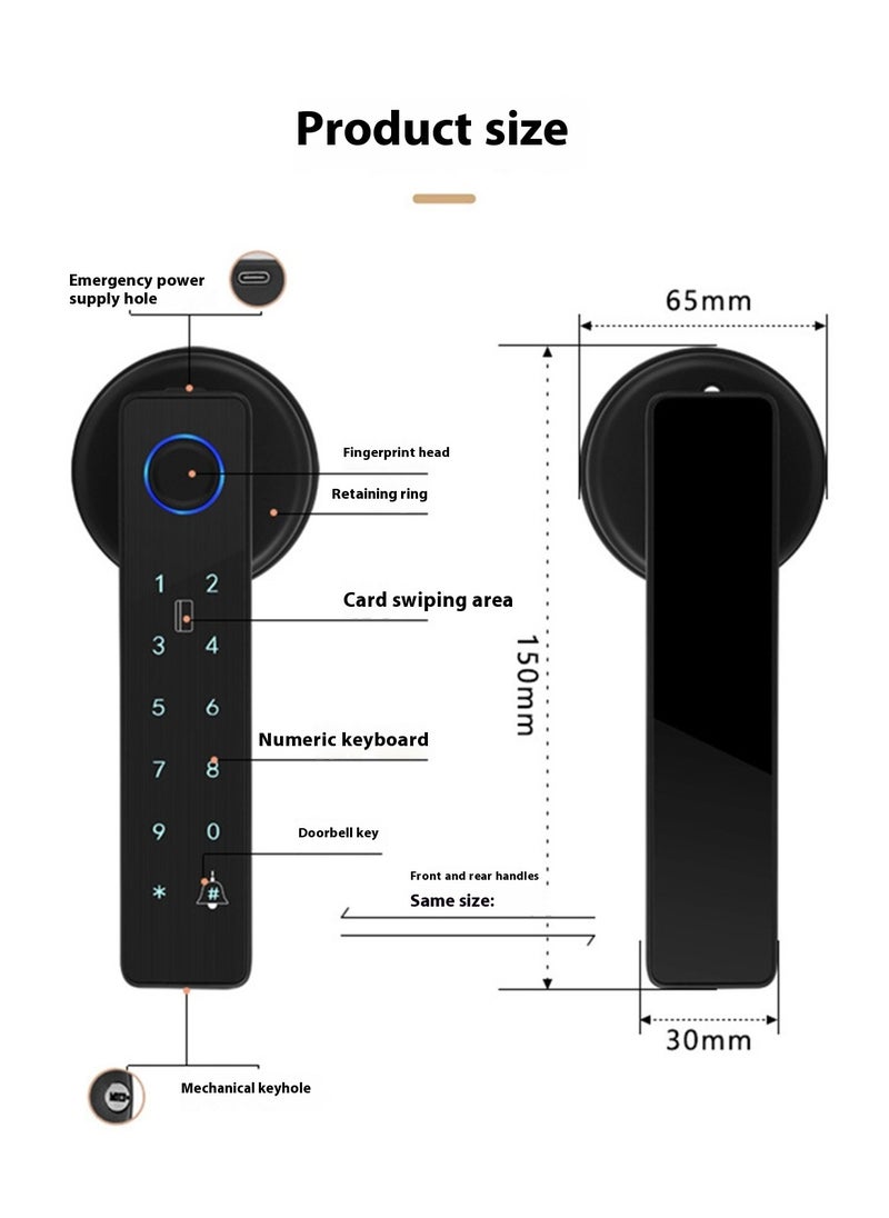 Smart Door Lock, TuYa APP/  Fingerprint/Swipe Card/Password/Key