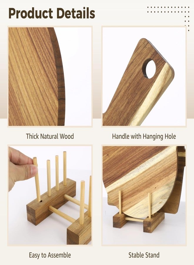 NIMBLOOM 2 PCS Wood Cutting Board Set with Stand, Round and Rectangular Wooden Chopping Boards for Kitchen, Large Charcuterie Serving Tray with Handle for Deli Meat Cheese Pizza Snacks - Image 4