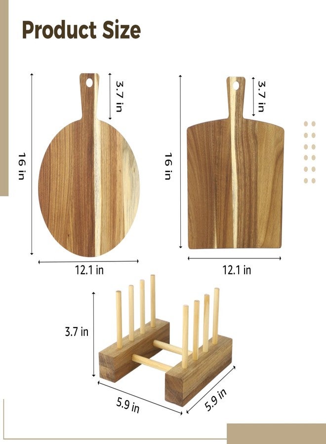 NIMBLOOM 2 PCS Wood Cutting Board Set with Stand, Round and Rectangular Wooden Chopping Boards for Kitchen, Large Charcuterie Serving Tray with Handle for Deli Meat Cheese Pizza Snacks - Image 5