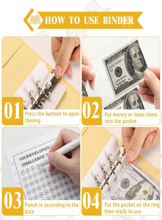 NICOOTH 100 Envelopes Money Saving Challenge Money Saving Binder 100 Envelope Challenge Binder Savings Binder Envelope A5 Savings Challenge Book (A5full Yellow) - Image 3