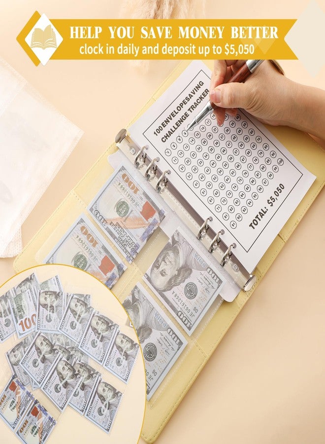 NICOOTH 100 Envelopes Money Saving Challenge Money Saving Binder 100 Envelope Challenge Binder Savings Binder Envelope A5 Savings Challenge Book (A5full Yellow) - Image 5