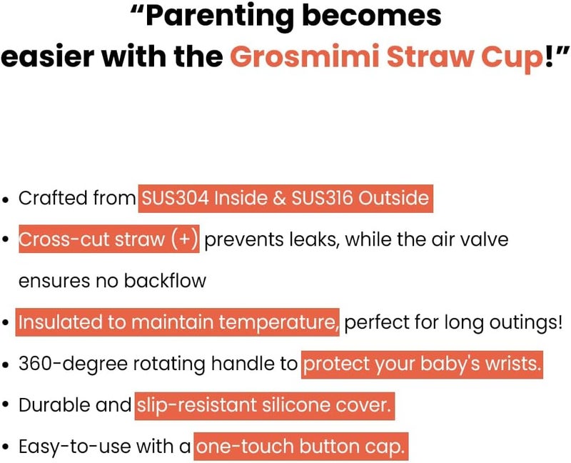 GROSMIMI Insulated 316 Stainless Steel Spill Proof Straw Cup, Water bottle with Flip Top for Toddlers, BPA Free (10oz, Peach Flower) - Image 4