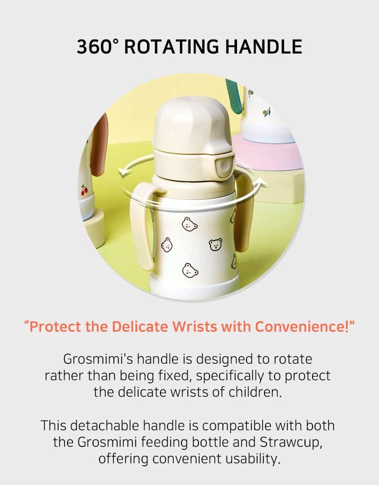 GROSMIMI Insulated 316 Stainless Steel Spill Proof Straw Cup, Water bottle with Flip Top for Toddlers, BPA Free (10oz, Peach Flower) - Image 3