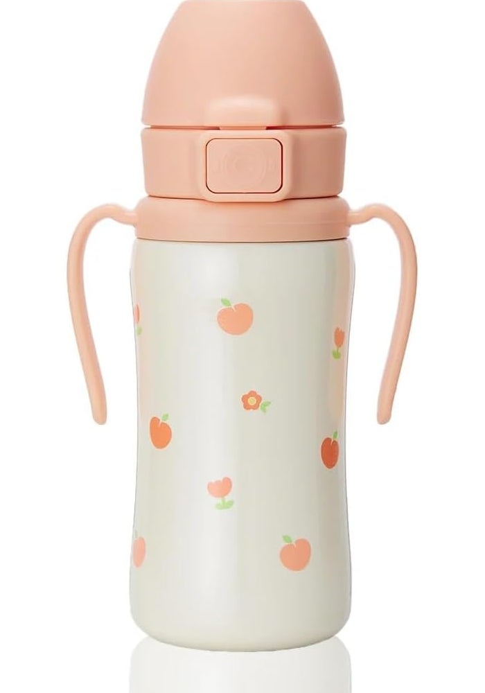 GROSMIMI Insulated 316 Stainless Steel Spill Proof Straw Cup, Water bottle with Flip Top for Toddlers, BPA Free (10oz, Peach Flower)