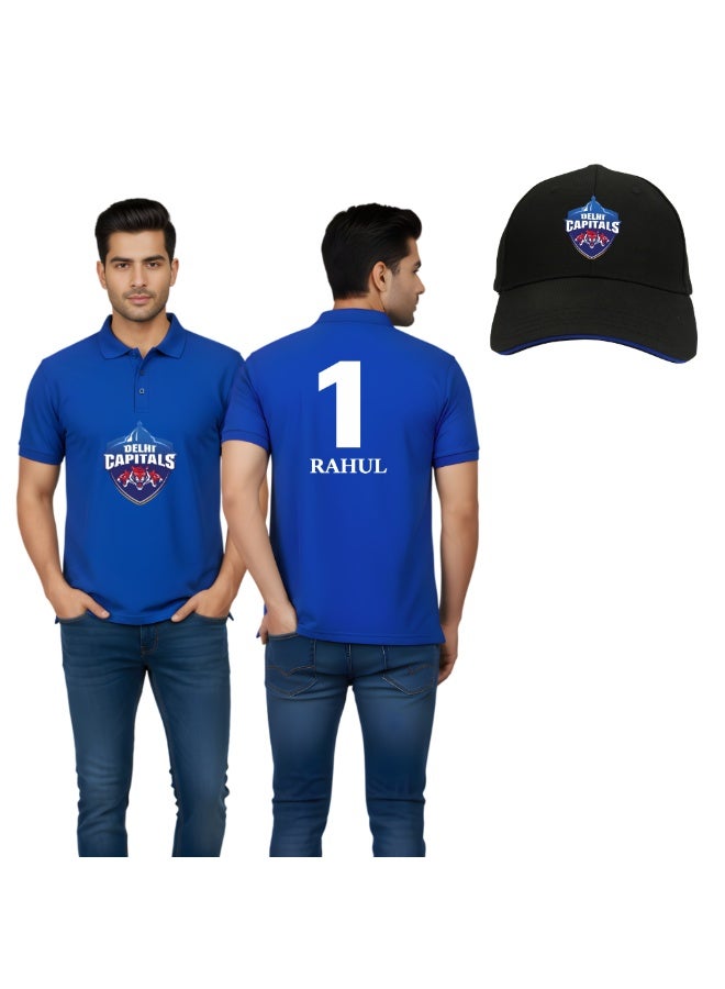 Delhi Capitals Cricket Men's Dry-Fit Polo Neck T-Shirt|DC Tshirt With Cap|Soft&Breathable Sportswear For Cricket Lovers|Wear It For Games - Image 1