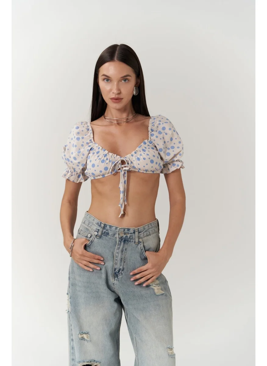 Mai Collection Lisa Blue Polka Dot Crop