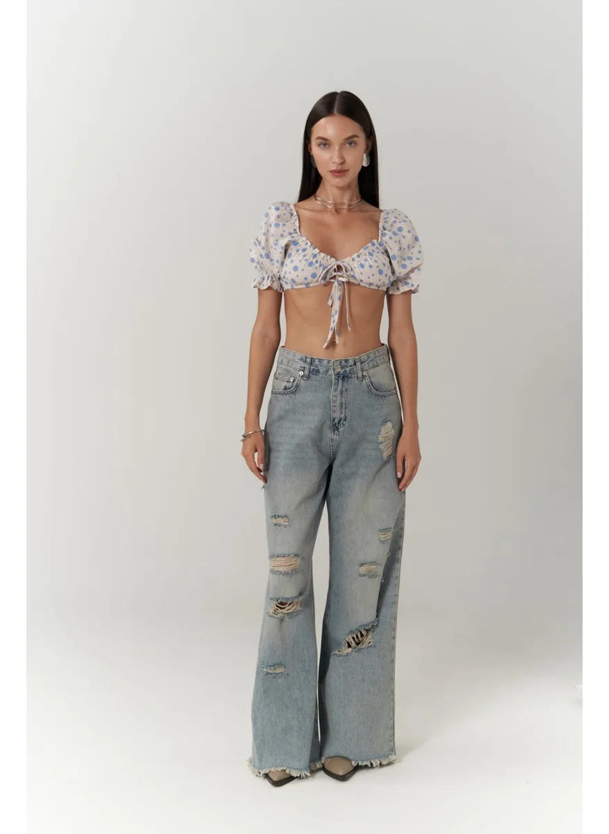 Mai Collection Lisa Blue Polka Dot Crop