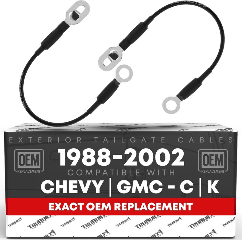 T1A Tailgate Support Cable Straps, Left & Right - Compatible with 1988-2000 Chevrolet GMC C1500, C2500, C3500, C3500HD, K1500, K2500, K3500 - Metal 14-1/4" Long - OEM 15673251, 19244993, 89045648, 38529 - Image 1