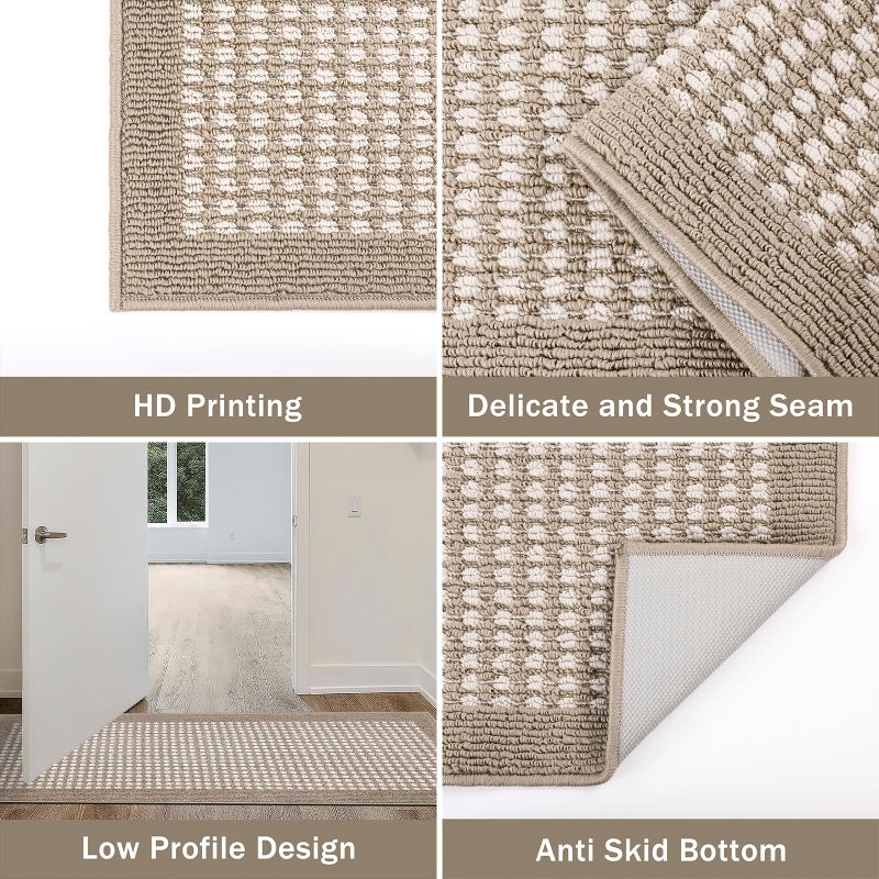 Ileading Kitchen Mat Sets 3 Piece Minimalist 3D Lattice Kitchen Floor Rugs with Non Slip Rubber Backing Machine Washable Farmhouse Runner Rugs for Laundry Hallway Doormat(Beige) - Image 4