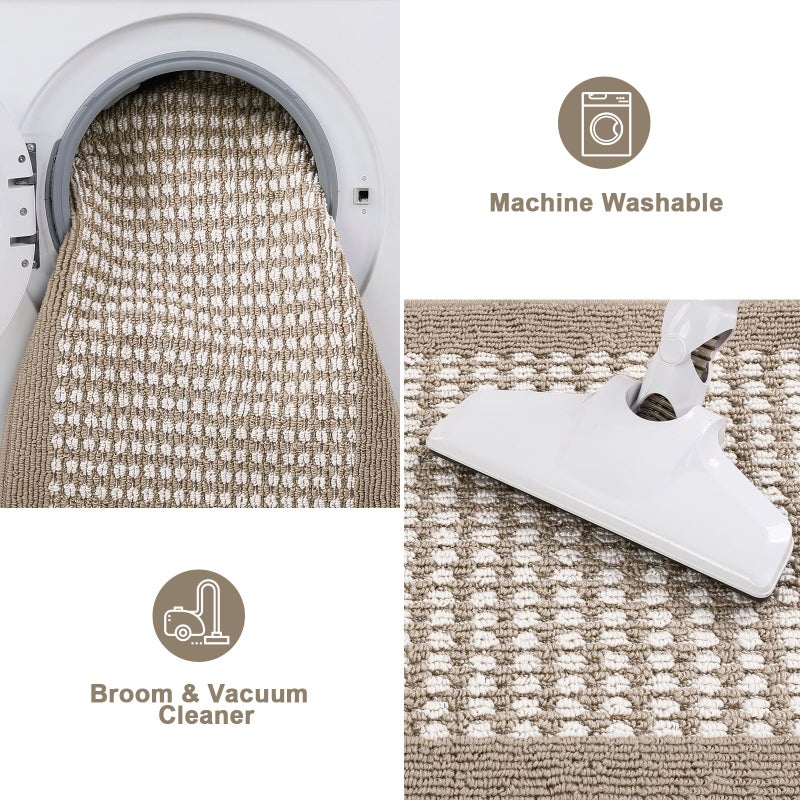 Ileading Kitchen Mat Sets 3 Piece Minimalist 3D Lattice Kitchen Floor Rugs with Non Slip Rubber Backing Machine Washable Farmhouse Runner Rugs for Laundry Hallway Doormat(Beige) - Image 5