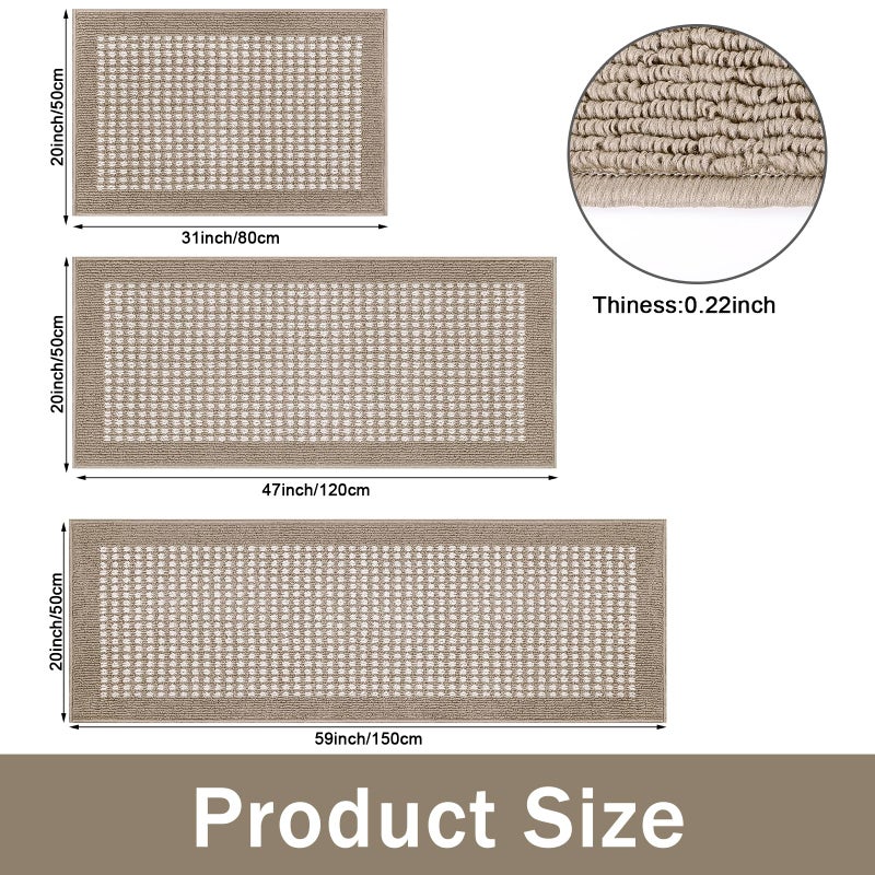 Ileading Kitchen Mat Sets 3 Piece Minimalist 3D Lattice Kitchen Floor Rugs with Non Slip Rubber Backing Machine Washable Farmhouse Runner Rugs for Laundry Hallway Doormat(Beige) - Image 3