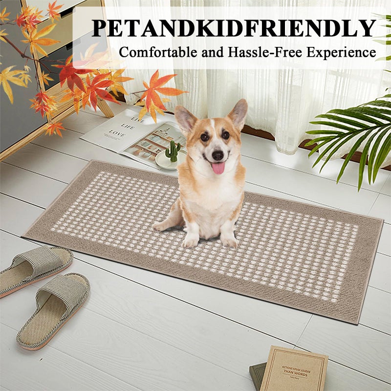 Ileading Kitchen Mat Sets 3 Piece Minimalist 3D Lattice Kitchen Floor Rugs with Non Slip Rubber Backing Machine Washable Farmhouse Runner Rugs for Laundry Hallway Doormat(Beige) - Image 2