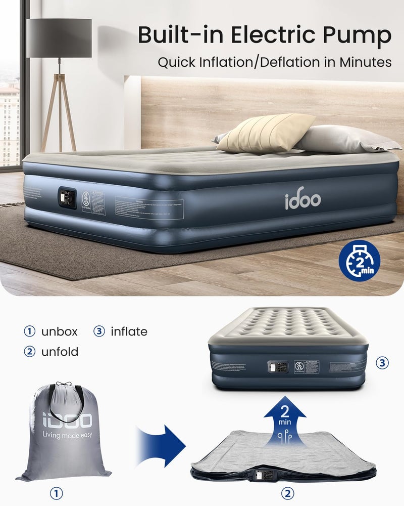 iDOO Air Mattress Full with Built in Pump, 18" Raised Comfort Blow up Mattress, Inflatable Mattress for Guests & Home, Air Bed, colchon inflable, Upgraded Four Chamber Technical Airbed - Image 4