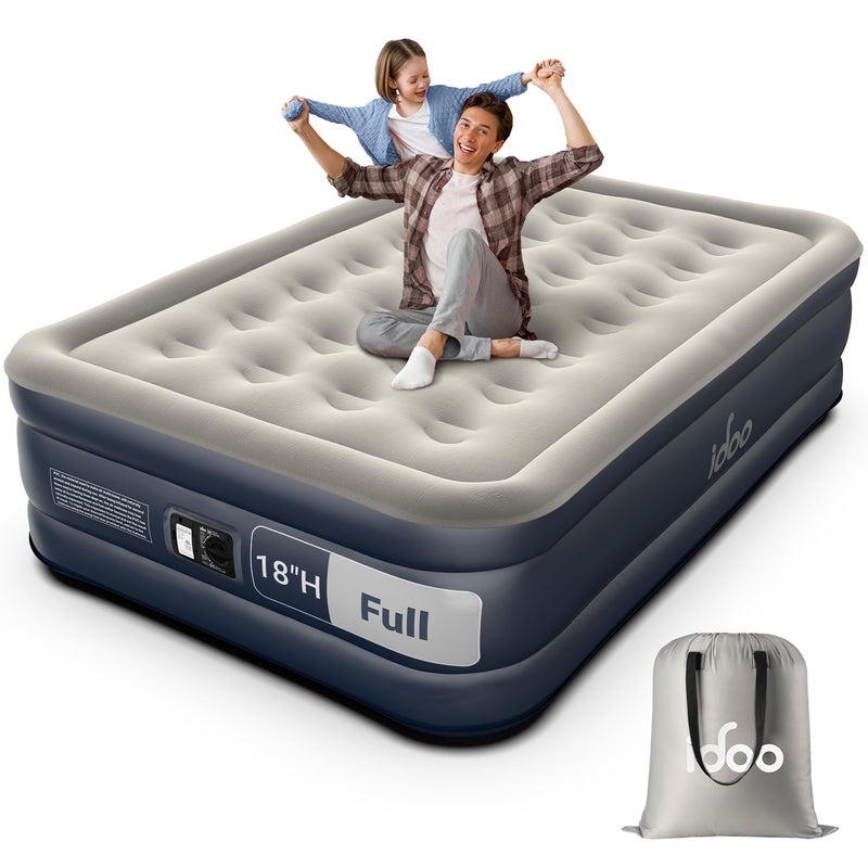 iDOO Air Mattress Full with Built in Pump, 18" Raised Comfort Blow up Mattress, Inflatable Mattress for Guests & Home, Air Bed, colchon inflable, Upgraded Four Chamber Technical Airbed - Image 1
