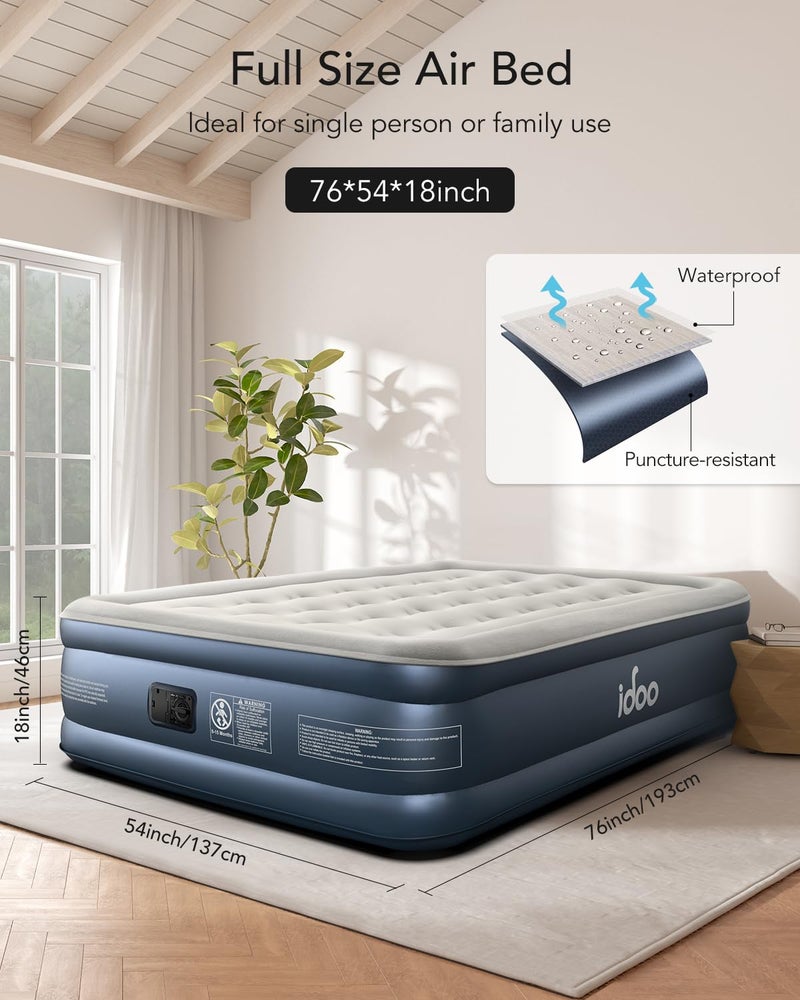 iDOO Air Mattress Full with Built in Pump, 18" Raised Comfort Blow up Mattress, Inflatable Mattress for Guests & Home, Air Bed, colchon inflable, Upgraded Four Chamber Technical Airbed - Image 5