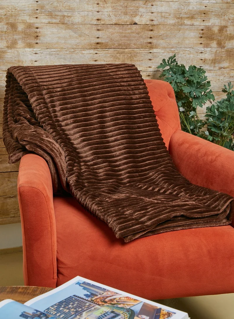 present time Chocolate Brown Large Ribbed Velvet Blanket