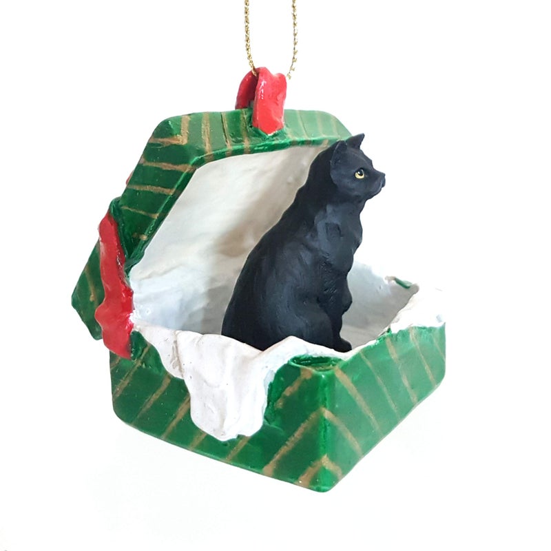 Conversation Concepts Tabby Cat Gift Box Christmas Ornament Black Shorthaired - Delightful! - Made with Vinyl & Stone - Image 3