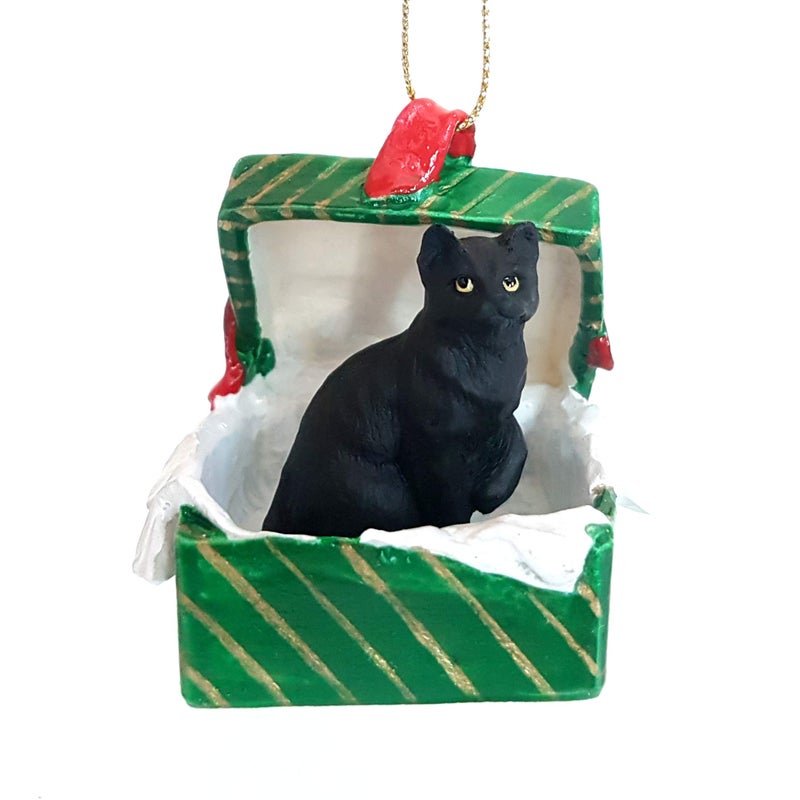 Conversation Concepts Tabby Cat Gift Box Christmas Ornament Black Shorthaired - Delightful! - Made with Vinyl & Stone - Image 2