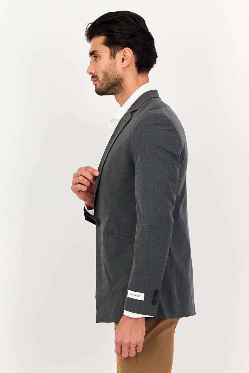 SELECTED Men Regular Fit Solid Formal Blazer, Dark Grey - Image 4