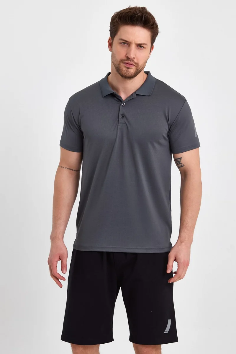 MRS Clothing Active Tennis Style Sports Polo Neck Short Sleeve T-Shirt Men's Smoked