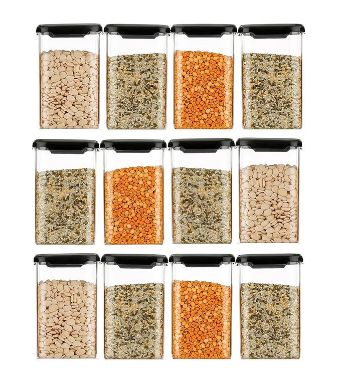 PLASTIC 1100ML AIRTIGHT CONTAINERS SET FOR KITCHEN STORAGE AND CONTAINERS BOX FOR PANTRY ORGANIZATION AND CONTAINER FOR KITCHEN STORAGE SET KITCHEN ACCESSORIES SET OF 12 BLACK