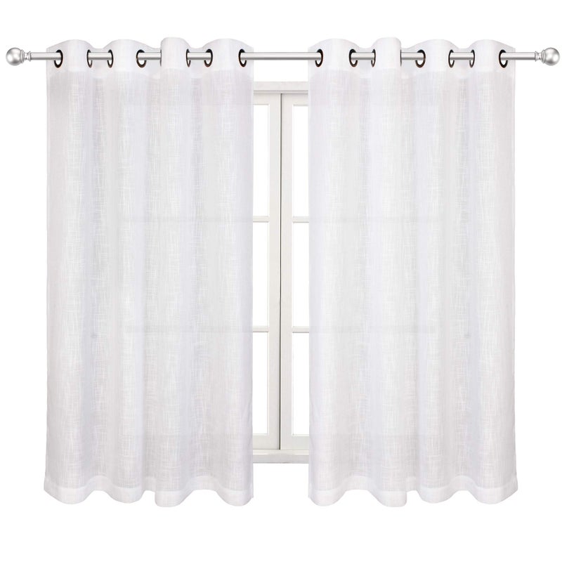 VOILYBIRD Palma Linen Look Semi Sheer Curtains for Bedroom 63 Inch Length Draperies & Curtains Bronze Grommet (52''W x 63''L, 2 Panels, White) - Image 1