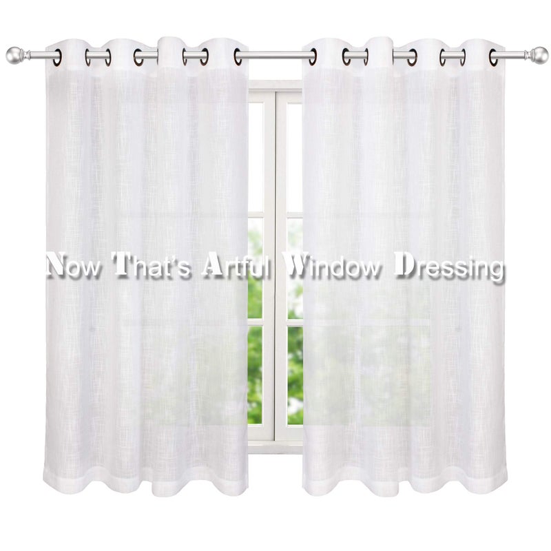 VOILYBIRD Palma Linen Look Semi Sheer Curtains for Bedroom 63 Inch Length Draperies & Curtains Bronze Grommet (52''W x 63''L, 2 Panels, White) - Image 2