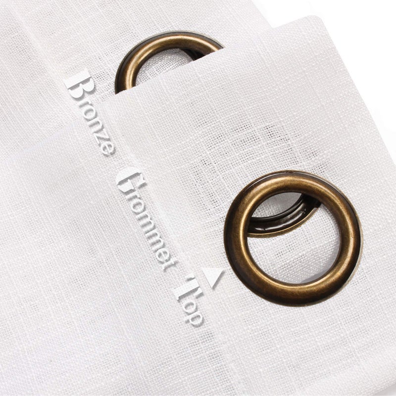 VOILYBIRD Palma Linen Look Semi Sheer Curtains for Bedroom 63 Inch Length Draperies & Curtains Bronze Grommet (52''W x 63''L, 2 Panels, White) - Image 4