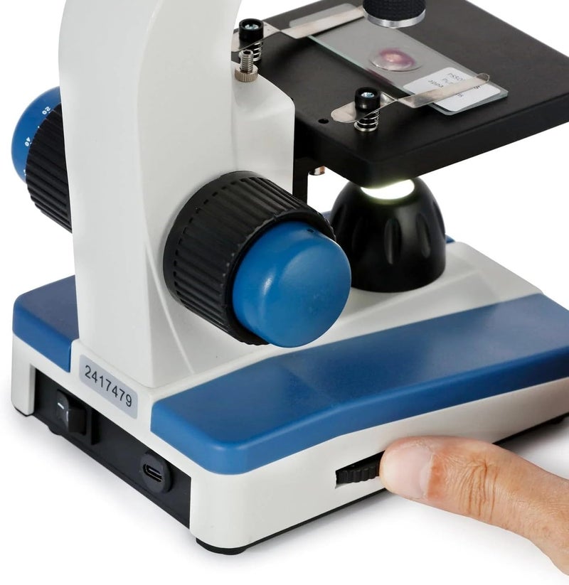 AmScope AmScope M150CPS25WM Compound Monocular Microscope WF10x and WF25x Eyepieces 40x1000x Magnification LED Illumination Brightfield SingleLens Condenser Coaxial Coarse and Fine Focus Plain Stage 110V Includes Set of 25 Prepared Slides and Book  - Image 4