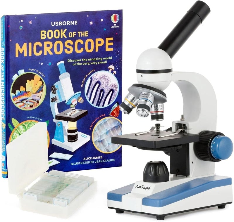AmScope AmScope M150CPS25WM Compound Monocular Microscope WF10x and WF25x Eyepieces 40x1000x Magnification LED Illumination Brightfield SingleLens Condenser Coaxial Coarse and Fine Focus Plain Stage 110V Includes Set of 25 Prepared Slides and Book  - Image 1
