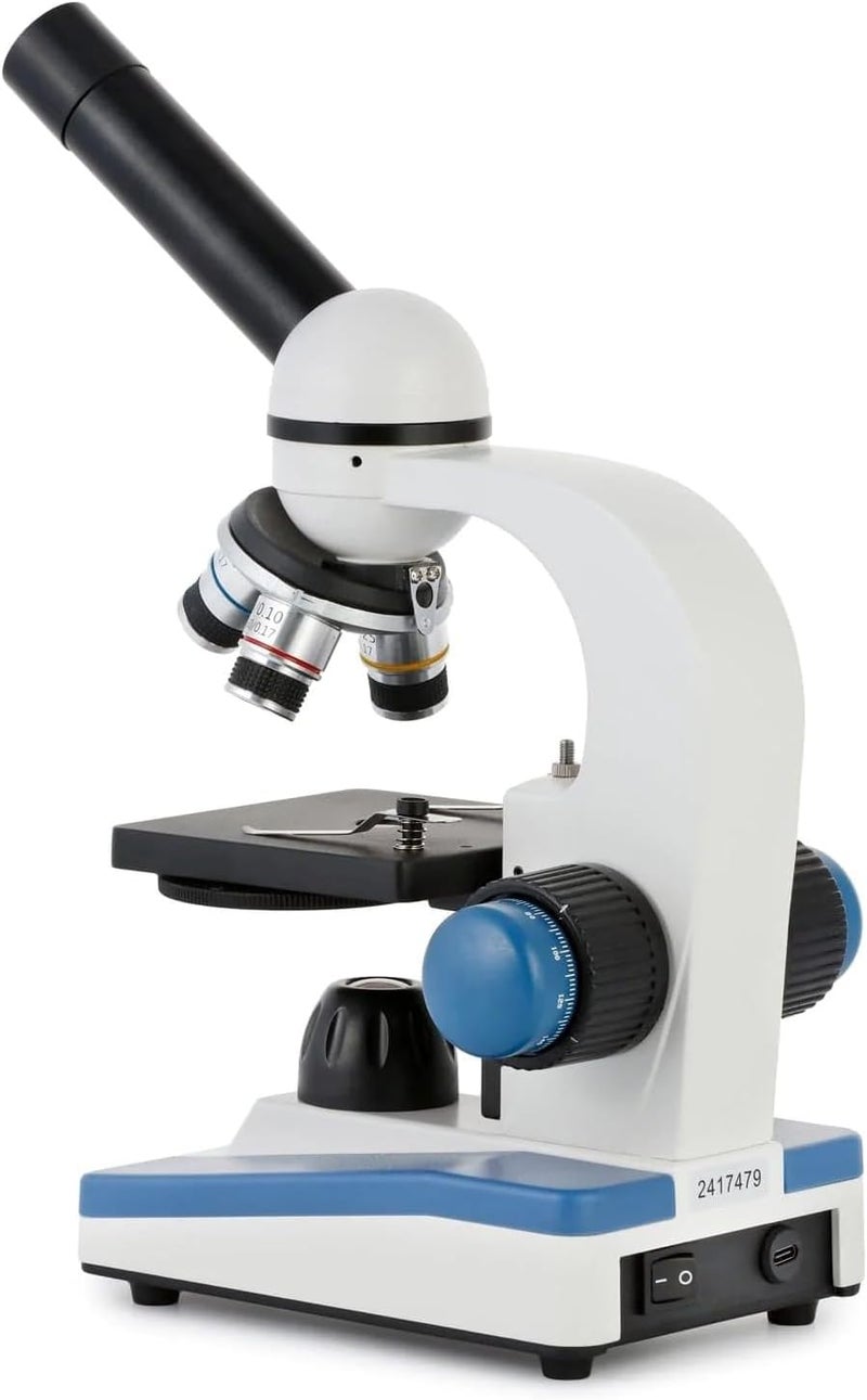 AmScope AmScope M150CPS25WM Compound Monocular Microscope WF10x and WF25x Eyepieces 40x1000x Magnification LED Illumination Brightfield SingleLens Condenser Coaxial Coarse and Fine Focus Plain Stage 110V Includes Set of 25 Prepared Slides and Book  - Image 3