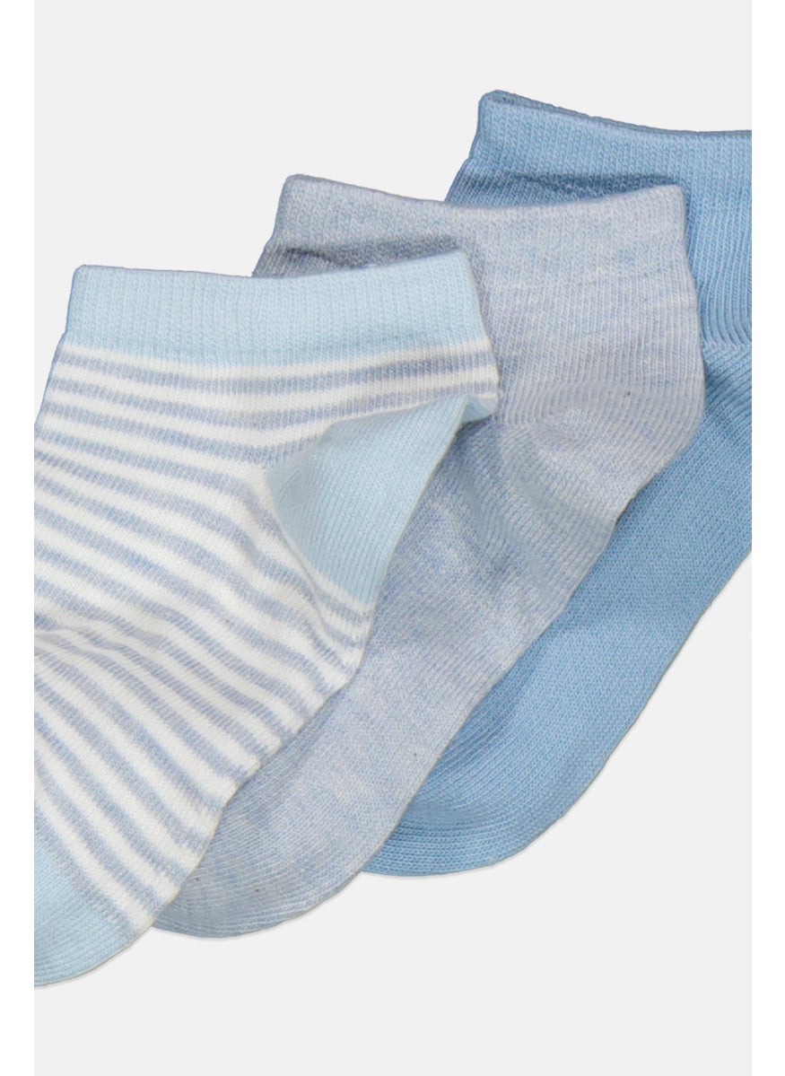 RBX - Kids Boy 3 Pieces Stripe Ankle Socks, Slate Blue Combo - Image 1