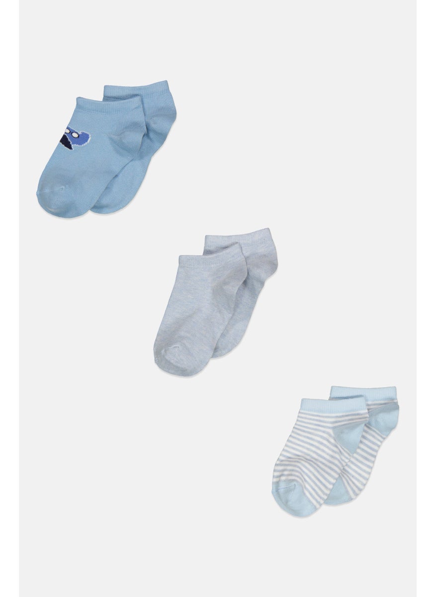 RBX - Kids Boy 3 Pieces Stripe Ankle Socks, Slate Blue Combo - Image 1