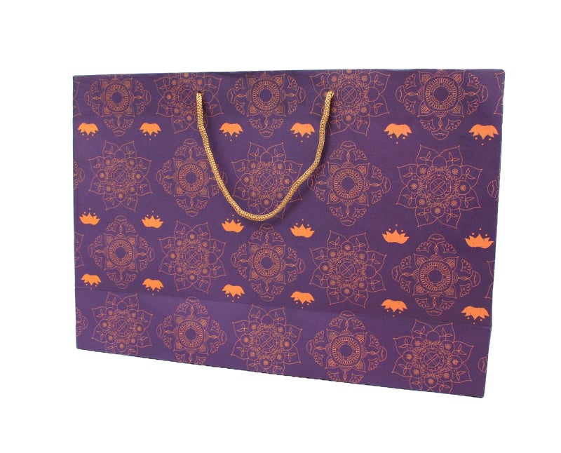 Skywalk Handmade Royal Wedding gift Paper bags With Golden Foil Print-Lotus, Medium Size 16x5x11 Inches, for marriages Engagement party gifts, birthday celebrations Purple Pack of 10 - Image 2