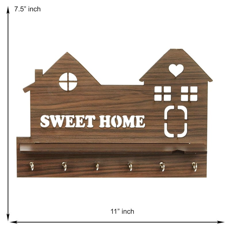 Webelkart Wooden Laminated Sweet Home Side Wall Shelves Key Holder Brown - Image 3