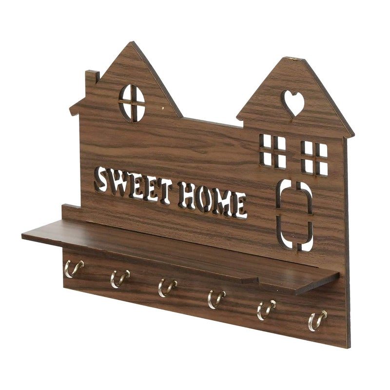 Webelkart Wooden Laminated Sweet Home Side Wall Shelves Key Holder Brown - Image 2